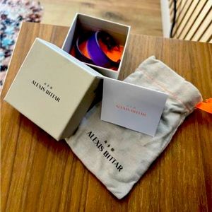 Alexis Bittar hand-painted hand-carved Purple Lucite Hoops